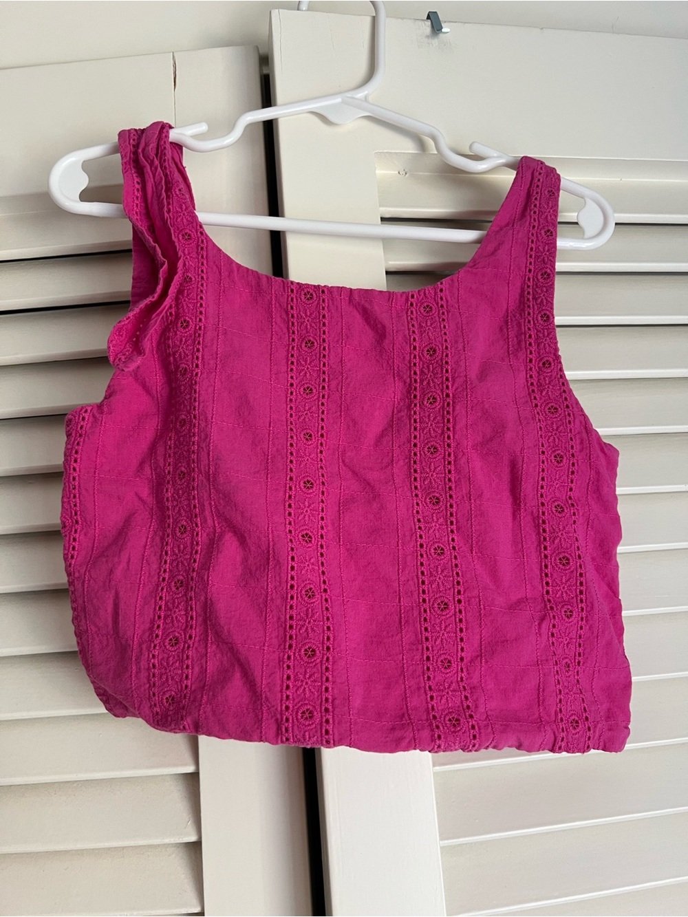 Girls Pink Eyelet Embroidered Smocked Crop Tank Top Size 4/5